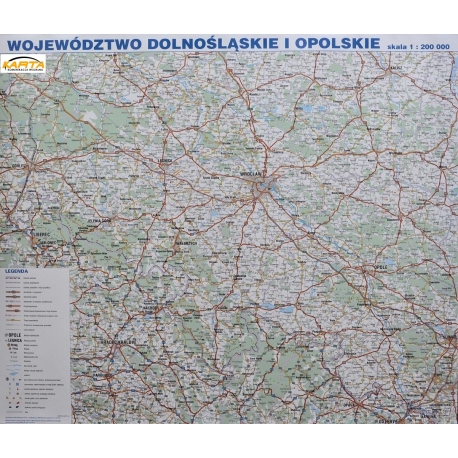 Dolnośląskie i Opolskie drogowa 140x118 cm. Mapa scienna.