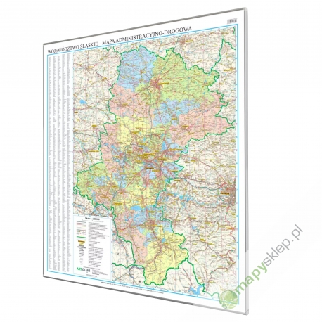 Śląskie administracyjno-drogowa 92x108cm. Mapa w ramie aluminowej.