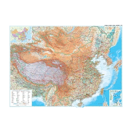 Chiny fizyczno-drogowa 130x90cm. Mapa ścienna.