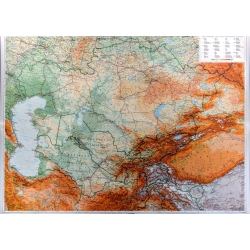 Kazachstan,Kirgistan,Tajikistan, Turkmenistan,Uzbekistan fizyczno-drogowa 126x90cm. Mapa ścienna.