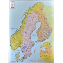 Skandynawia i kraje nadbałtyckie kodowa 100x128cm. Mapa ścienna.