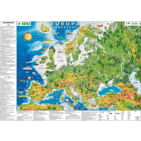 Europa fizyczna w obrazkach dla dzieci 148x98cm. Mapa ścienna.