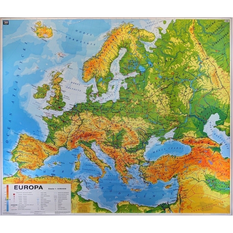 Europa Ogólnogeograficzna z wersją ćwiczeniową .Mapa ścienna dwustronna.enna 180x150cm