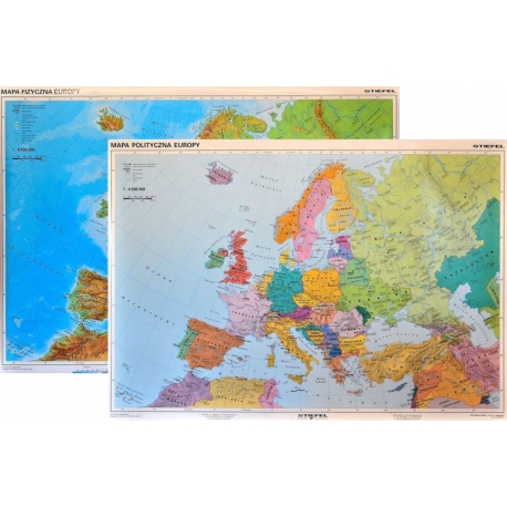 Europa fizyczno-polityczna 165x114cm. Mapa ścienna dwustronna.