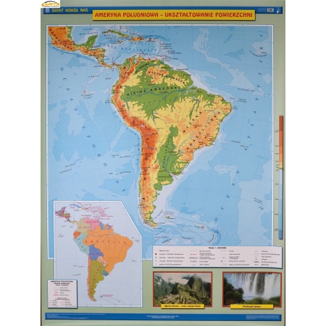 Ameryka Południowa fizyczna/krajobrazy 120x160cm. Mapa ścienna dwustronna.