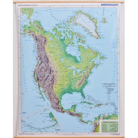 Ameryka Północna 1:7,4mln Meridian Mapa ścienna 122x154cm fizyczna