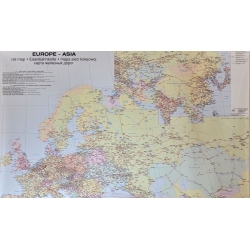 Europa, Azja sieci kolejowe 106x68cm. Mapa ścienna dwustronna.