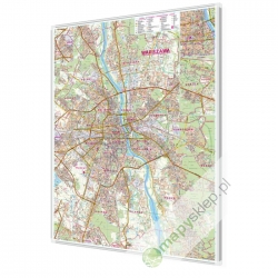 Warszawa plan miasta 88x120 cm. Mapa w ramie aluminiowej.