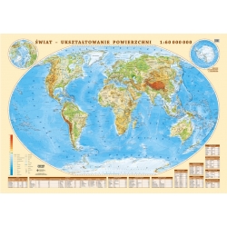 Świat Polityczny i fizyczny 58x42cm. Mapa ścienna dwustronna.