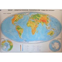 Świat ukształtowanie powierzchni (fizyczna/do ćwiczeń) 205x140cm. Mapa ścienna dwustronna.
