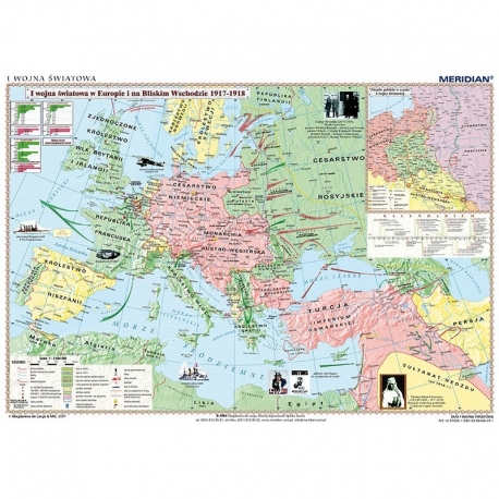 I Wojna Światowa w Europie i na Bliskim Wschodzie 1917-1918, 160x120cm. Mapa ścienna.