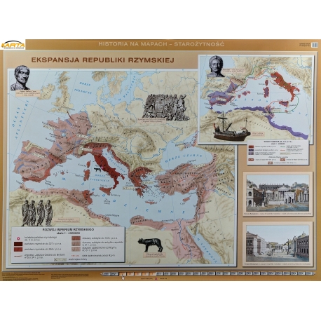 Ekspanasja Republiki Rzymskiej/Rozwój i Upadek Cesarstwa Rzymskiego 160x120cm. Mapa ścienna dwustronna.