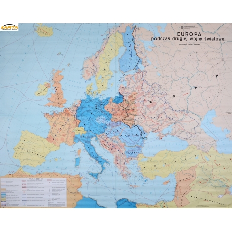 Europa podczas II Wojny Światowej 198x154 cm. Mapa ścienna.