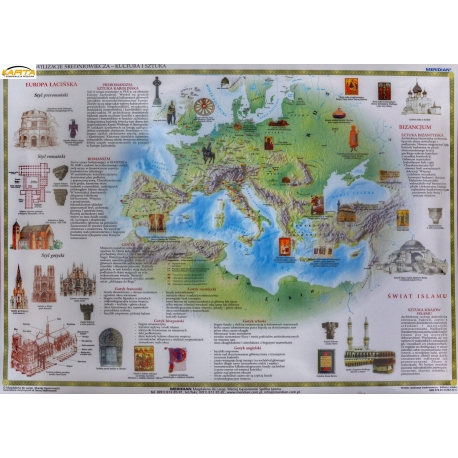 Europa. Wielkie cywilizacje średniowiecza - kultura i sztuka 166x114cm. Mapa ścienna.
