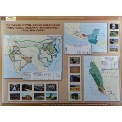 Pierwsze cywilizacje na świecie/ Dalekiego Wschodu, Ameryki Środkowej i Południowej 160x120cm. Mapa ścienna dwustronna.