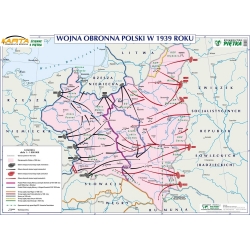 Wojna obronna Polski w 1939 roku/ Rzeczpospolita Polska w latach 1920-1939, 146x100cm. Mapa ścienna dwustronna.