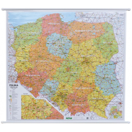 Polska Administracyjno-drogowa (tablice rejestracyjne) 105x94cm. Mapa ścienna.