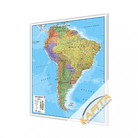 Ameryka Południowa polityczna 106x120cm. Mapa w ramie aluminiowej.