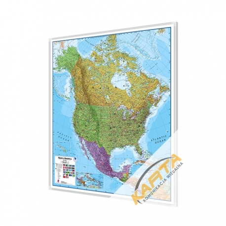 Ameryka Północna polityczna 105x120cm. Mapa w ramie aluminiowej.