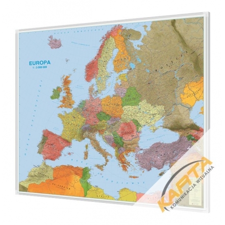 Europa polityczno-drogowa 120x100cm. Mapa w ramie aluminiowej.