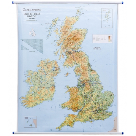Wyspy Brytyjskie fizyczno-drogowa 98x112cm. Mapa ścienna.