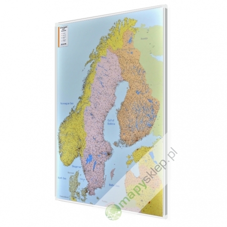 Skandynawia. Szwecja, Norwegia, Finlandia, Dania, Litwa, Łotwa, Estonia kodowa 100x128cm. Mapa magnetyczna.
