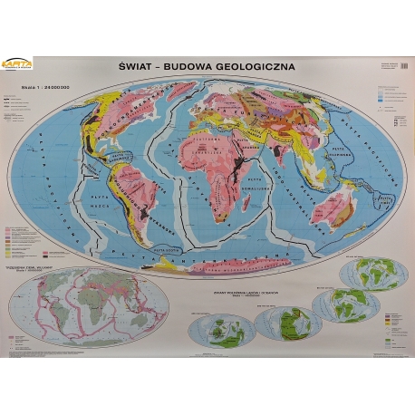 Świat Budowa geologiczna/Wielkie formy ukształtowania powierzchni 160x120cm. Mapa ścienna dwustronna.