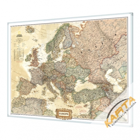 Europa Polityczna exclusive 75x60 cm. Mapa w ramie aluminiowej.