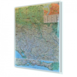 Serbia, Kosowo i Czarogóra Drogowa 81x118 cm. Mapa w ramie aluminiowej.