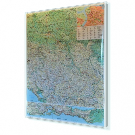 Serbia, Kosowo i Czarogóra Drogowa 81x118 cm. Mapa w ramie aluminiowej.
