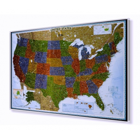 Stany Zjednoczone USA ozdobna 117x78 cm. Mapa w ramie aluminiowej.
