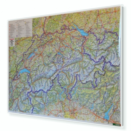 Szwajcaria drogowa 115x84 cm. Mapa w ramie aluminiowej.