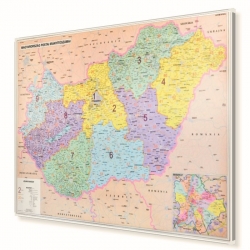 Węgry kodowa 137x98 cm. Mapa w ramie aluminiowej.