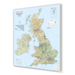 Wyspy Brytyjskie fizyczno-drogowa 100x111 cm. Mapa w ramie aluminiowej.