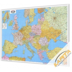 Europa polityczno-drogowa 134x89cm. Mapa w ramie aluminiowej.