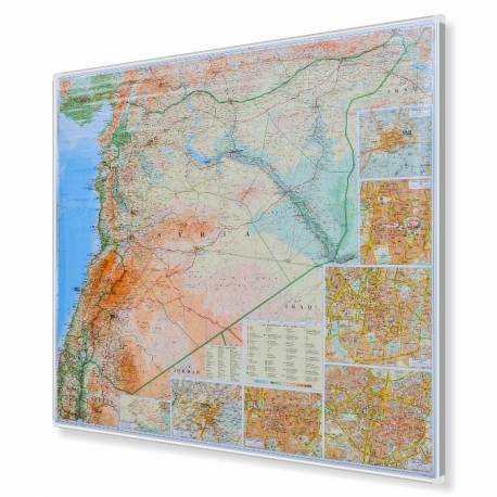 Syria i Liban drogowo-fizyczna 105x90cm. Mapa w ramie aluminiowej.