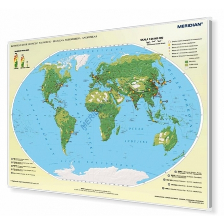 Świat rozmieszczenie ludności - ekumena, subekumena i anekumena 150x110cm. Mapa do wpinania.