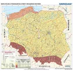 Polska z podziałem na srefy obciązenia wiatrem 120x110cm. Mapa ścienna.