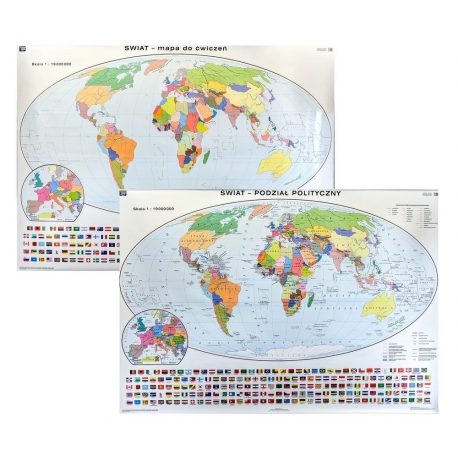 Świat Polityczny/konturowy do ćwiczeń 200x140cm. Mapa ścienna dwustronna.