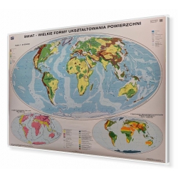 Świat Wielkie formy ukształtowania powierzchni 160x120cm. Mapa w ramie aluminiowej.